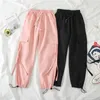 봄화물 바지 학생 스포츠 캐주얼 스웨트 여성 블랙 하이 웨이스트 포켓 바지 Streetwear Womens Joggers Sweatpants LJ201029