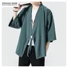 MrGoldenBowl Store Männer Chinesischen Stil Übergroße Vintage Jacken Herren Offene Stich Kimono Jacke Kleidung Männlich Herbst Schwarz Mantel 201120