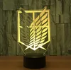 Attack On Titan Badge 3D Novelty LED Nightlight Heminredning Bordslampa 3D Visual Night Light för barngåva