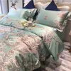 Verde rosa azul luxo boêmia estilo impressão 60s egípcio algodão conjunto de cama de algodão de edredão capa folha de cama fronhas de roupa 4 pcs t200706