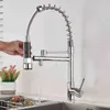 Deckinstallation Chromfeder 360 drehbarer Dusch-Küchenarmaturkran und kalter 2-Wasserhahn-Waschtischmischer 220125