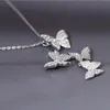 ANENJERY Exquisite S925 Stempel Silber Farbe Micro Zirkon Schmetterling Quaste HalsketteOhrringArmband Für Frauen Schmuck Sets 2009232594085