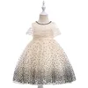 Grand Arc Champagne Tulle Perlé Sans Manches Fleur Fille Robes De Bal Robe Petite Fille Formelle Chic Robes