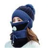 3PCS Fashion Women Winter Outdoor ciepły wiatrakowo -wiatonowy zestaw gęstej dzianiny szalik czapka pokrywa twarzy z zaworami filtracyjnymi Hat1