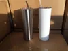 20oz Skinny Tumblers Sublimação Blanks Copo de Aço Inoxidável Canecas Cerveja Cerveja Clássico Copo com Palhas Lid Shipping Mar