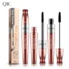 QIC 4D Mascara Double Ended Black Fiber Dikke Volume Cruling Verlenging Rose Plating Non Smudge Natuurlijk ogende Coloris Goud Cosmetische Ogen Make-up