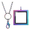 10pcs / lot couleur arc-en-ciel rond amulettes flottantes médaillon pendentif pour femmes collier mémoire magnétique médaillon en verre vivant avec chaînes Y1265v