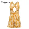 Forgeous Sexy Deep V Backless Floral Print Rompers 여성 여름 높은 허리 레이스 짧은 Jumpsuit 숙녀 Casul 휴일 바디 수트 T200704