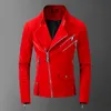 Skalle Bonded Leather Red Jackets Män High Street Style Down-Down Neck Streetwear Mens Jackor och Coats Casacas Para Hombre 201103