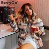 Berrygo 싱글 브레스트 여성 격자 무늬 재킷 코트 긴 소매가 오버 사이즈 숙녀 코트 캐주얼 가을 outwear 여성 코트 T200111