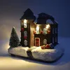 カラフルな点火LEDライトクリスマスの装飾が付いている雪の家新年の子供たちギフト樹脂クリスマスシーンビレッジ201201