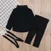 Rorychen meninos vestuário conjunto outono crianças crianças meninos roupas terno camisa preta + macacão 2pcs roupas conjuntos criança menino roupa lj200831