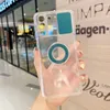 Slide Camera Lens Protection Ringhållare Telefon Väskor för Samsung Galaxy S21 Ultra S21 Fe S21 + 5G Soft TPU Transparent Back Cover