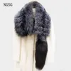 Scarves Genuine Silver Fur Scarf Natural Gray Stripe Tail Women Winter Party Shawl Wrap Christmas Birthday Gift