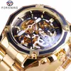 Forsining Steampunk Gear Design Transparent Case Automatic Watch Gold Rostfritt stål Skelett Luxury Men Watch Top Brand Luxury