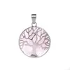 Średnica 27mm naturalny klejnot kamienne wisiorki różowy kwarc biały kryształ lazuryt tygrysie oko Opal Neklace