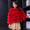 Frauen Pelz Faux Frauen Winter Mantel Rot Blau Kurze Jacke Dicke Warme Mantel Oberbekleidung Mode O Neck Plus Größe weibliche