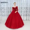 Robe De Soiree Ball Gown Lace Top Evening Dress Party Elegant 2020 Long Sleeves Floor Length Vintage Prom Gowns LJ201125