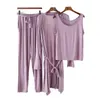 Pyjamas modaux costumes femmes vêtements de maison mode déesse cardigan + débardeur + pantalon trois pièces ensemble tenue vent paresseux 201217