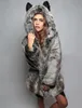 Höst och vinter New European And American Fur Collar Faux Fur Ladies Coat Hooded Ears Cartoon Plush Coat A0156
