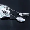 Titanium Steel Skeleton Skull Fork Spoon Tableware Vintage Dinner Table Flatware Cutlery Set Metal Crafts Halloween Party Gifts581222F