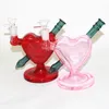 6 tums hjärta form hookahs glas bong rosa färg dab oljeplattor bubbler mini glas vatten rör med 14mm glid skål bit