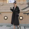 Autumn Women's Long Trench Coat Double Breasted Casual Belt Khaki Dress Loose Black Jacket Epaulette Fashion Korean 2020 Winter