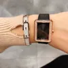 Marque en cuir véritable montre de luxe classique montre-bracelet mode 37 * 28mm rectangle quartz montre-bracelet horloge femmes copain montres 201114