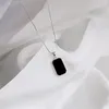 Silvologi 925 Sterling Silver Black Square Pendant Halsband för Kvinnor Brev Minimalistiska Temperament Halsband Lyx Smycken Gift Q0531