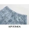 KPYTOMOA Women Chic Fashion High Waist Paperbag Jeans Vintage Zipper Fly Back Elastic Denim Pants Female Jean Trousers 201029