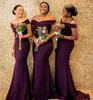 Regency African off the ramion satynowe sukienki druhny Ruche Sieked pociąg Wedding Pokojówka Honor sukienki BM0850