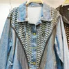 Boho inspirierte blaue Jeansjacke mit Fransen, lange Ärmel, lockere lässige Jeansjacke für Damen, Herbst-Winterjacke, Damen-Outwear
