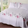 Set biancheria da letto morbida in cotone premium Chic Fiori Foglie Ricamo Bianco Rosa Grigio Copripiumino Lenzuolo Twin Full Queen King size T200706