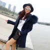 Märke Women Winter Jacket Lång avtagbar Foder Navy Blue Parkas Stor Real Raccoon Fur Hooded Coat Outwear 201029