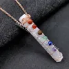 30Pcs Charged 7 Chakra Natural Gemstone Crystal Chip Bead Copper Wire Wrapped Raw Selenite Wand Pendant Necklace for Personal Transformation