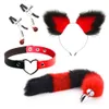 Cute Foxs Tail Anal Plug Cat Ears Headbands Set Adult Games Nipple Clip Neck Collar Erotic Cosplay sexy Toys For Women XN0249