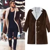 2020 Fashion Men Fur Fleece Blends Brown Color Trench Coat Overcoat Lapel Warm Fluffy Jacket Outerwear Male Boy Warm Jacket LJ201106