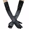 Пять пальцев перчатки моды длинная атласная опер вечерняя вечеринка выпускной костюм черный красный 63см женщин1