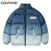 Gonthwid hip hop gradient slips färgämne print bomull vadderad puffer parka jackor streetwear män mode punk rock tjocka parkas rockar 201119