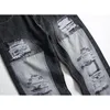 European American Style Hole Jeans Men Patchwork Ripped Straight Slim Full Length Denim Retro Trousers Male Wild