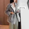 [Ewq] Korea Kvinnors Vinter Faux Fur Coat Spliced ​​Leather Suit Collar Warm Jacket Streetwear Overcoat Kvinna 16E35 211220