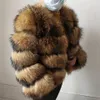 Winter Women Women Real Natural Raccoon Silver Pur Incretable Sleeve Casat Comprimento de 50 cm LJJ201021