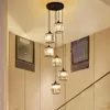 Pendant Lamps Nordic Led Spiral Stair Lamp Glass Black 6-Head Hanging Light For El Lobby Loft Living Room Indoor Decoration Fixture