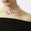Venta caliente Planetary Heavy Industries Collar de perlas de tres capas Mujer Cadena de clavícula satélite de diamante completo Collar retro Boda nupcial