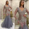 Увидеть сквозь кристаллические вечерние платья арабский ASO EBI Sheer с длинным рукавом Tulle Prom Proмитеблические платья роскошные вечеринки особое время