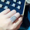 Espumante jóias de luxo exclusivo jóias finas 925 prata esterlina completa t princesa corte branco topázio cz diamante feminino casamento banda rin3992161