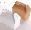 50Pcs 3 sizes Paper Cake Boxes with handle Brown Kraft Mousse Box Cardboard Dessert Packaging Box Baking Bread Gift Box 201015