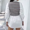 Vintage Vest Women Plaid Jacka Ärmlös Elegant Singel Breasted V Neck Top Korean Cardigan 211220