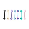 7 adet Set 14g Paslanmaz Çelik Renkli Dil Bar Yüzük Düz Halter Vücut Piercing Takı