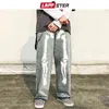 Lappster y2k preto calas de brim skeleton 2022 homem streewear reflexivo baixo aumento jeans harajuku macaco perna larga 0309